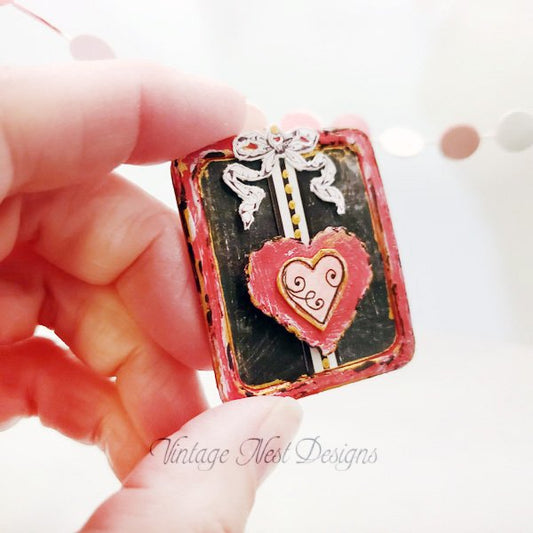 Valentine Heart No.5:1 Dollhouse Miniature Handmade Framed Wooden Art image 1