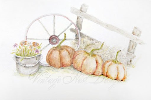 Pumpkin Patch No.3 Digital Prints Watercolor Painting image 4