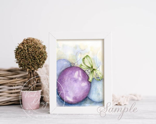 Christmas Bulbs No.4 Digital Prints Watercolor Painting image 1