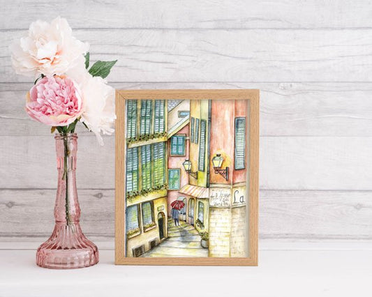 City Shopping No.1 Digital Print Watercolor Painting image 1