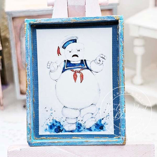 Stay Puft No.1:1 Dollhouse Miniature Handmade Wooden Framed Art image 1