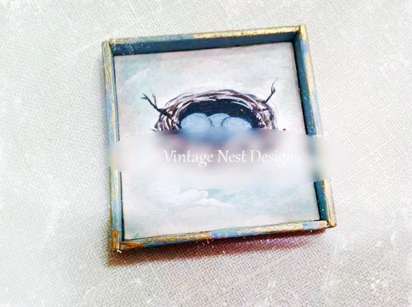 Bird Nest No.17:1 Dollhouse Miniature Handmade Wooden Framed Art image 1