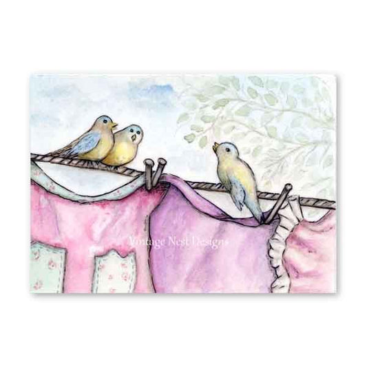 Laundry Birds No.1 Digital Prints Watercolor Painting image 1