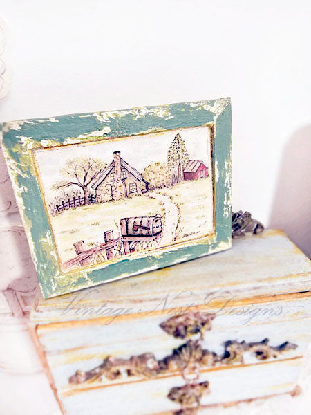 Miniatur Landleben Nr. 2-1 Handgefertigt für Puppenhaus Holzgerahmte Kunst