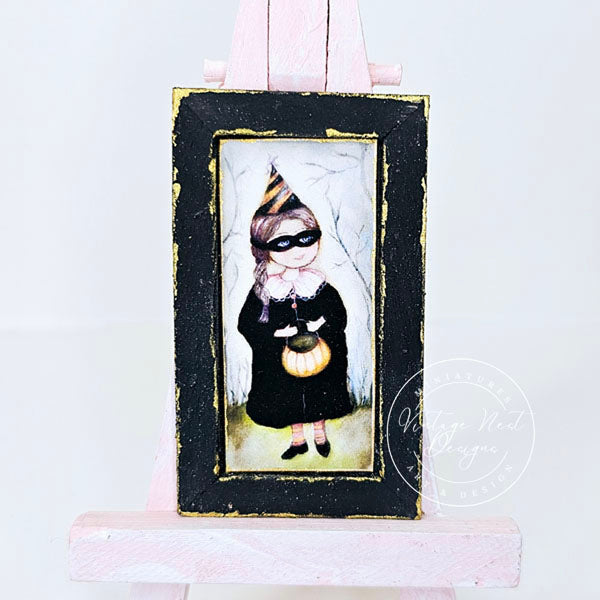 Halloween Treats Girl No.1:1 Dollhouse Miniature Handmade Wooden Framed Art