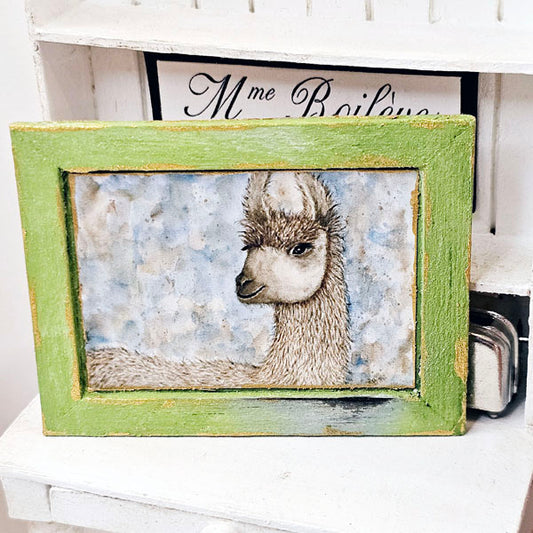 Miniature Llama No.1:1 Dollhouse Handmade Wooden Framed Art