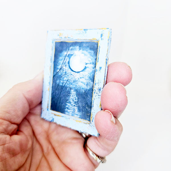 Miniature Moonlit Night No.1:1 Handmade for Dollhouse Wooden Framed Art