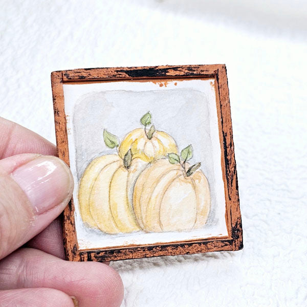 Miniature Pumpkins No.1:1 Handmade for Dollhouse Wooden Framed Art