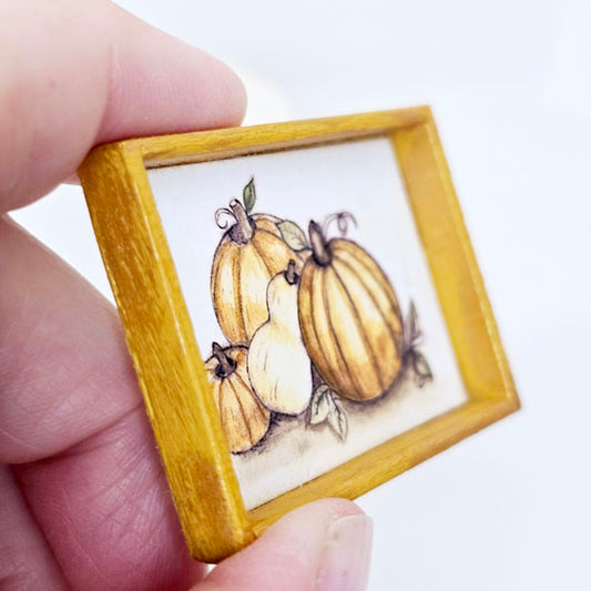 Pumpkins No.3:1 Dollhouse Miniature Handmade Wooden Framed Art