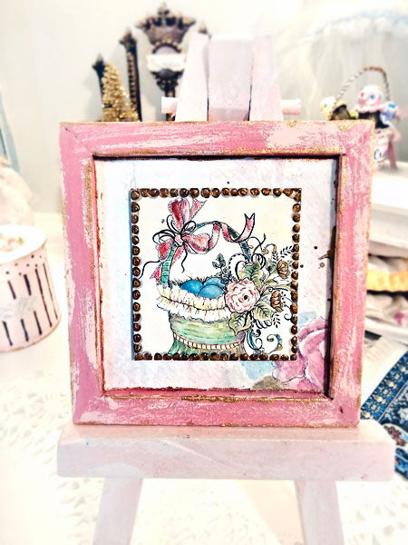 Miniature Basket of Flowers No.1:2 Wooden Framed Art Diorama Room Shadow Box
