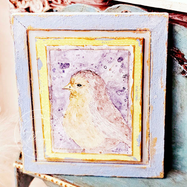 Vogel Nr. 2:2 Miniatur-Puppenhaus, handgemachtes gerahmtes Kunstwerk aus Holz