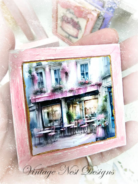 Miniature City Life 5:2:1 Pink Wood Frame Dollhouse Wall Decor Accessory 1:12 Scale