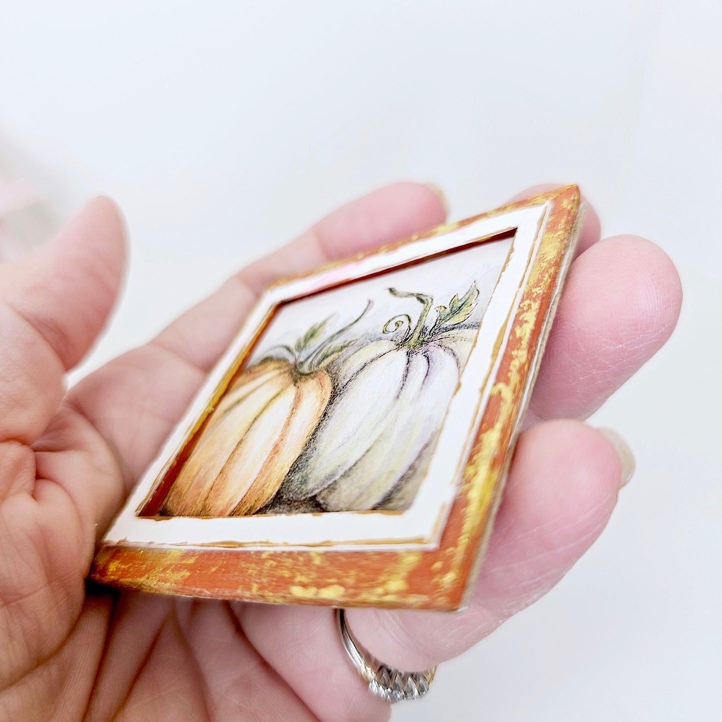 Halloween Kürbisse Nr. 7:2 Puppenhaus Miniatur handgemachte gerahmte Kunst aus Holz