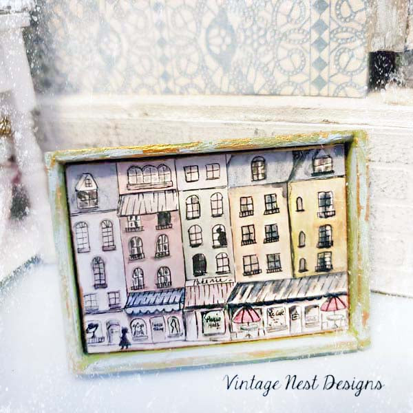 Paris Shopping in the City No.1:2 Puppenhaus Miniatur Handgemachte gerahmte Kunst