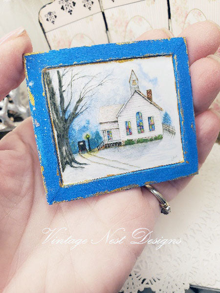 Miniatur Sonntag Ankunft Nr. 1:2 Handgemacht für Puppenhaus Holzgerahmte Kunst