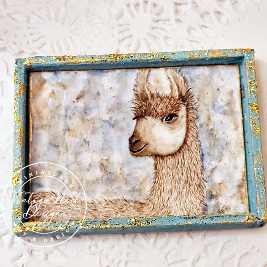Miniature Llama No.1:3 Dollhouse Handmade Wooden Framed Art