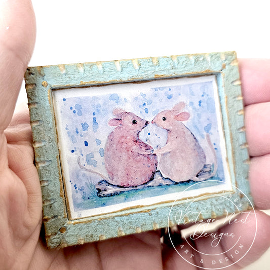 Miniature Mice No.9-3 Blue Wood Frame Dollhouse Home Decor Diorama Shadow Box 1:12 Scale
