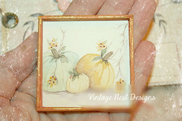Miniature Rugged Pumpkins No.1:3 Handmade for Dollhouse Wooden Framed Art