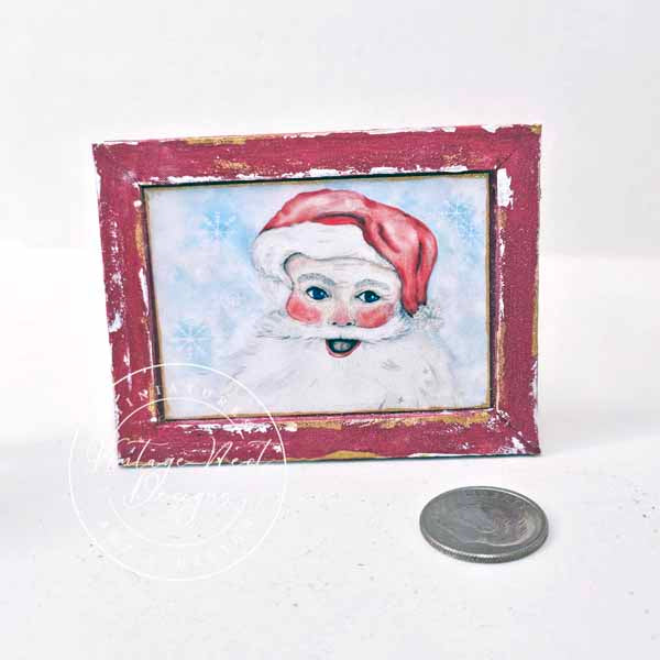 Miniature Santa No.1:4 Handmade for Dollhouse Wooden Framed Art