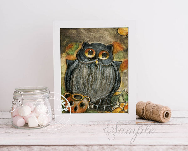 Digitaldruck Halloween Eule Nr. 4 ACEO Aquarell Sofort-Download
