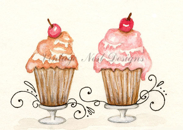 Le Treats Nr. 1:2 ACEO Digitaldruck Aquarellmalerei