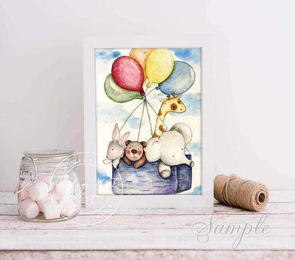 Digitale Drucke Tiere & Ballons Aquarellmalerei