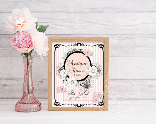 Digital Print Antique Roses Sign No.1 Dollhouse Miniature Instant Download
