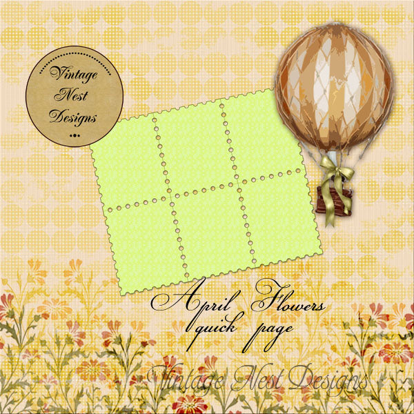 Digital Scrapbooking April Flowers Quick Page Instant Download