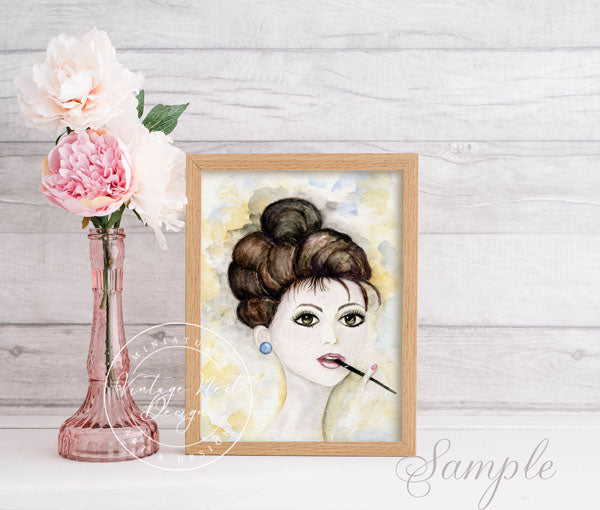 Digitale Drucke Audrey Hepburn Nr. 1 Aquarellmalerei Sofort-Download