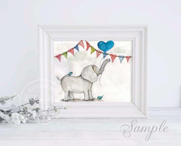 Digitaldruck Baby-Elefant Nr.1 Aquarellmalerei Illustration Sofort-Download
