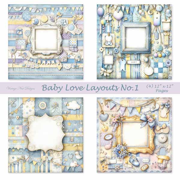 Digitale Drucke Baby Love Layouts Nr.1 Scrapbooking Illustration Sofortiger Download
