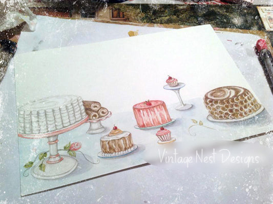 Bakery Pastry Shop Logo No.1 Digital Print Watercolor Painting