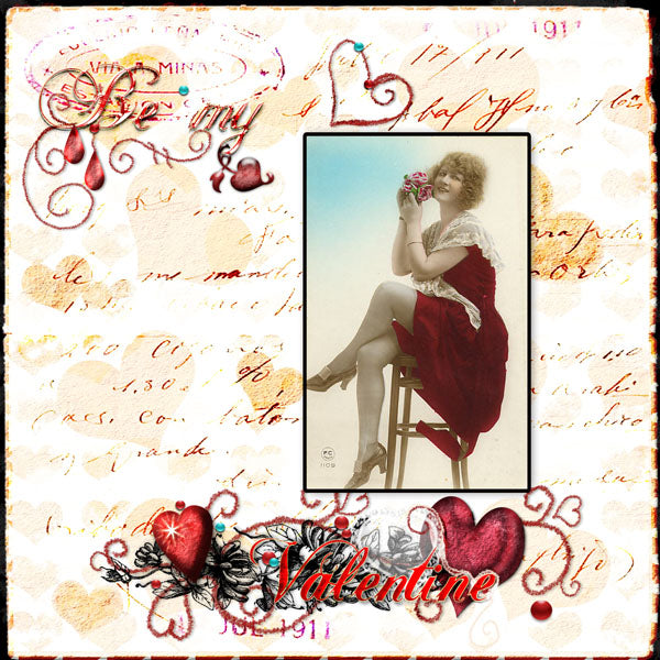 Digital Scrapbooking Be My Valentine Quick Page No.1 Instant Download