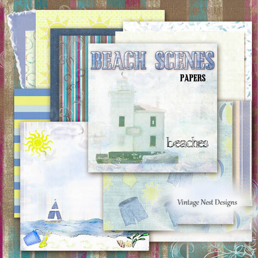 Digital Scrapbooking Beach Scenes Scrapbooking Kit Instant Download