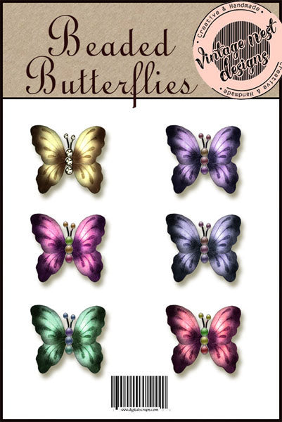 Digital Scrapbooking Beaded Butterflies No.1 Illustrations Instant Download