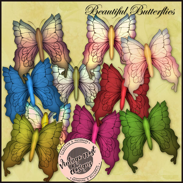 Digital Scrapbooking Beautiful Butterflies No.1 Illustrations Instant Download