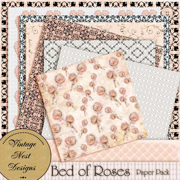 Digitales Scrapbooking-Set „Rosenbett“ zum sofortigen Download