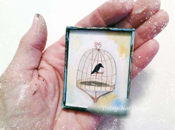 Miniatur-Vogelkäfig Nr. 1 Handgemacht für Puppenhaus Diorama Schattenkasten