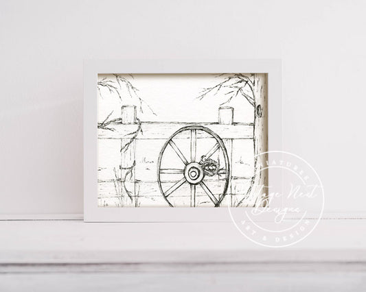 Digital Print Bird Nest Wagon Wheel No.1 Pen & Ink Instant Download