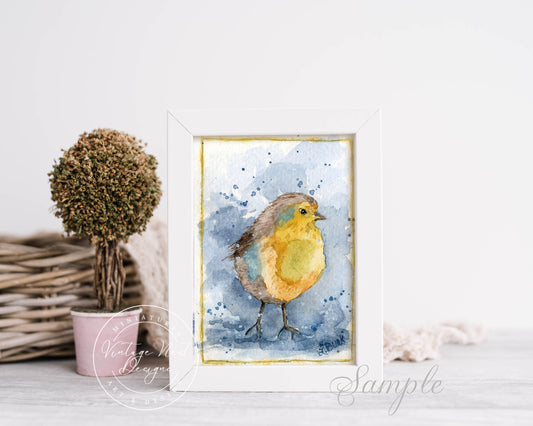 Digital Print Bird No.1 ACEO Watercolor Painting Instant Download