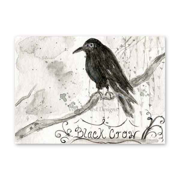Digitale Drucke Schwarze Krähe Nr. 1 ACEO Aquarellmalerei Sofort-Download