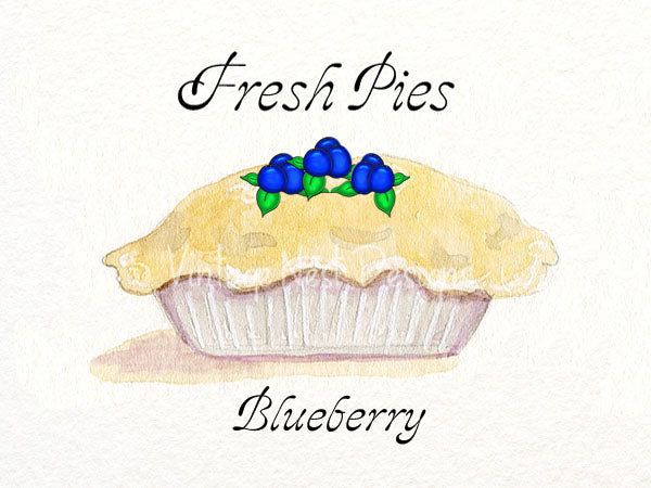 Digital Print Blueberry Pie No.1 Dollhouse Miniature Watercolor Painting Instant Download