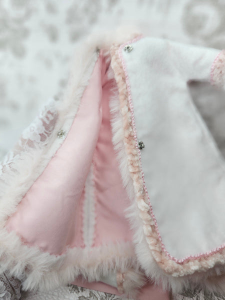 Barbie Fashion White Winter Coat & Blush Accessories Handmade 11.5" Scale Clothes