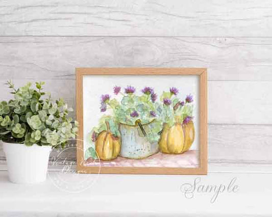 Bucket of Pumpkins No.1 ACEO Digital Print Watercolor Painting