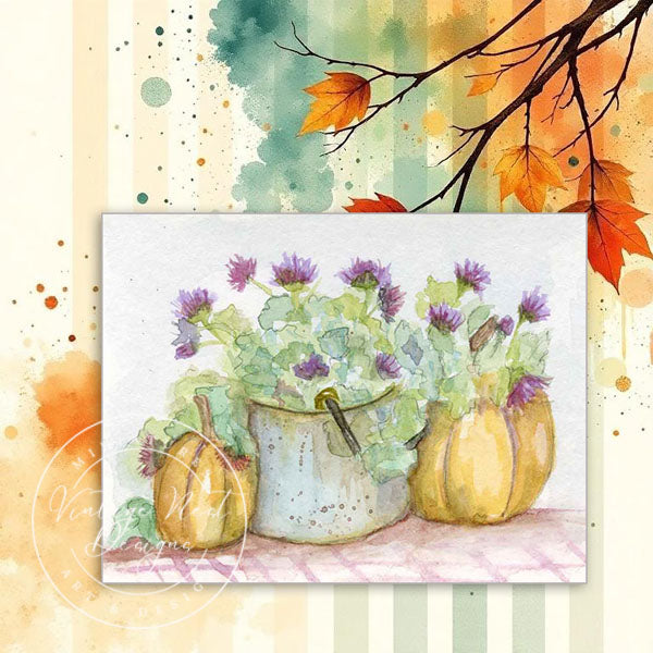 Bucket of Pumpkins No.1 ACEO Digital Print Watercolor Painting