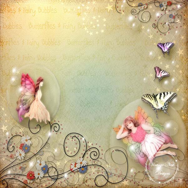 Digital Scrapbooking Fairy Bubbles Butterflies Quick Page No.1 Instant Download