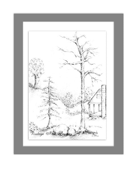 Hütte im Wald Nr. 3 Digitaldrucke Bleistiftzeichnung