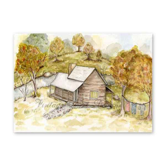 Digital Print Cabin in the Woods No.1 Watercolor Painting Instant Download