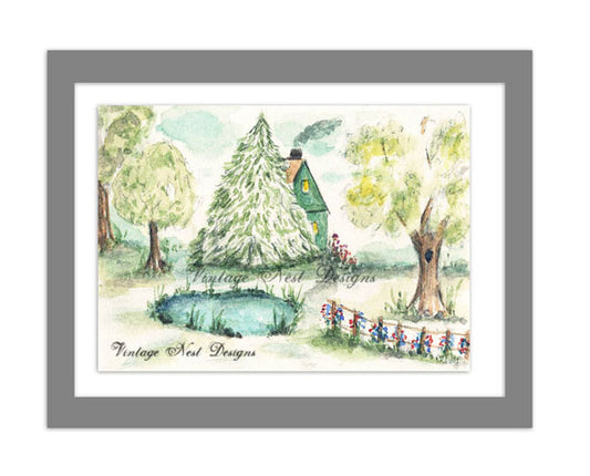 Digital Print Cabin in the Woods No.2 ACEO Watercolor Painting Instant Download