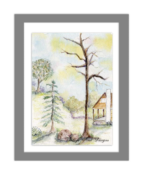 Cabin in the Woods No.3 ACEO Digital Print Watercolor Painting